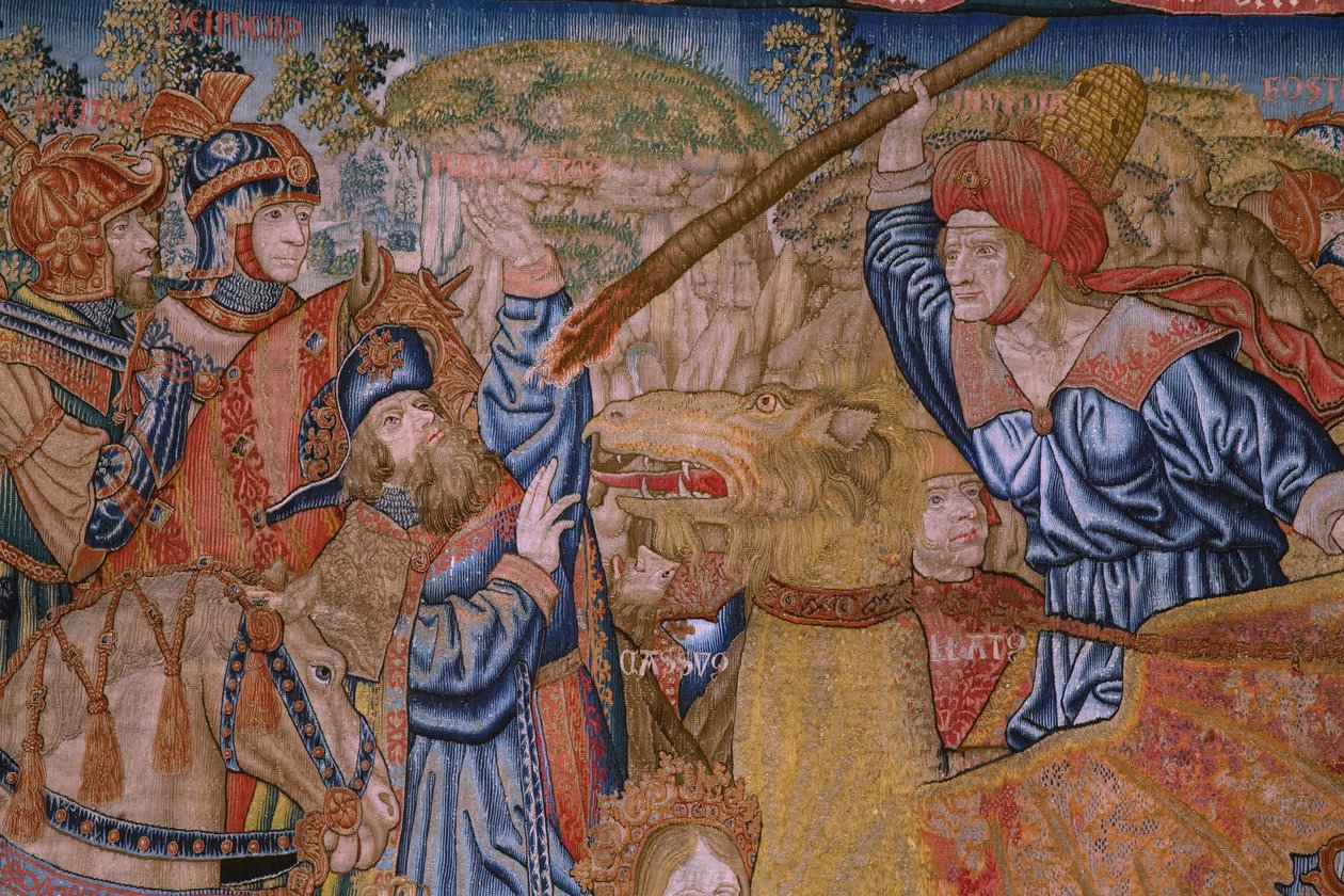 Flamand kárpit. Erkölcsi sorozat: A kitüntetések erénye (De deugd van de Honores, The Virtue of honors). Kb. 1520. Részlet alkotó: Flemish School