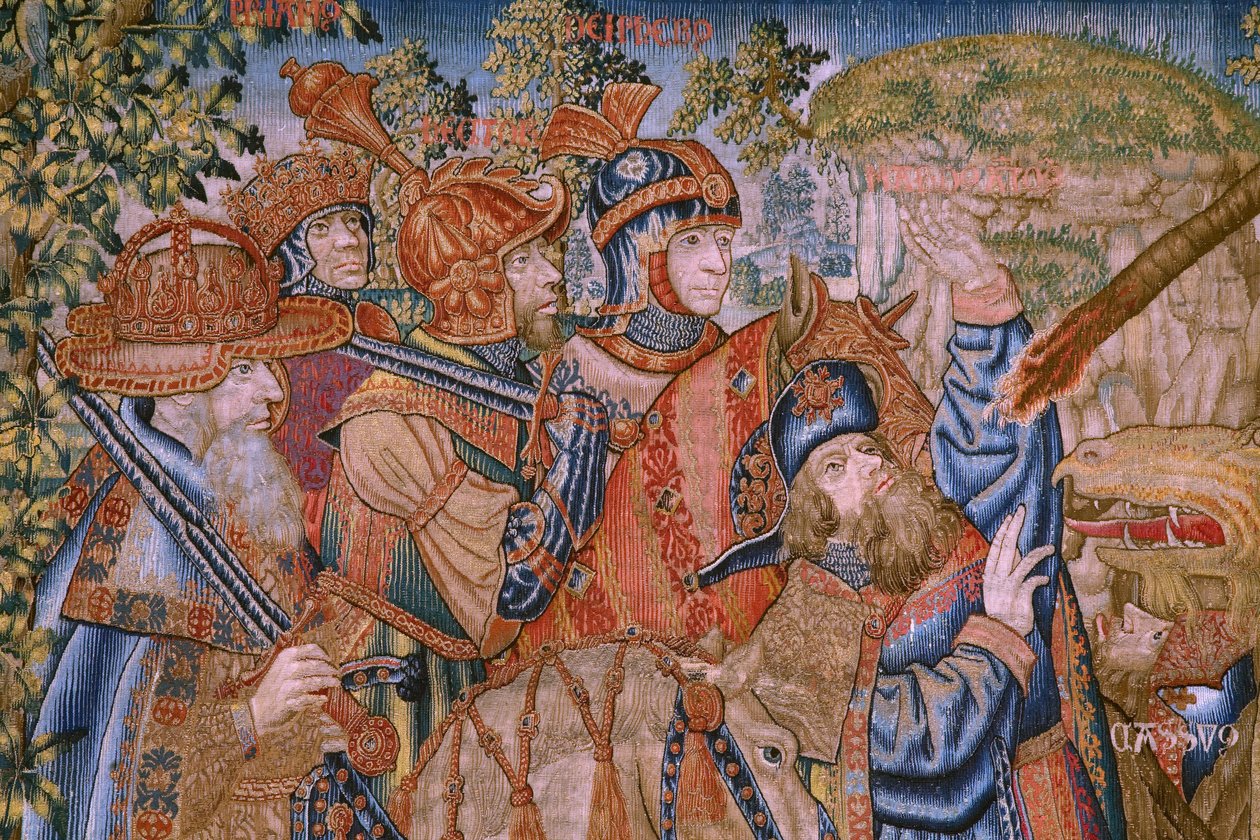 Flamand kárpit. Erkölcsi sorozat: A kitüntetések erénye (De deugd van de Honores, The Virtue of honors). Kb. 1520. Részlet alkotó: Flemish School