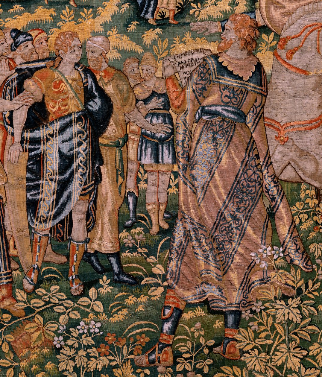 Flamand kárpit. Sorozat Cyrus története. No II Astyages felismeri Cyrust (Ciro reconocido por Astiages). Anonymous, Michiel Coxcie alapján. Atelier Antwerpen. Selyem és gyapjú. 1590 körül. alkotó: Flemish School