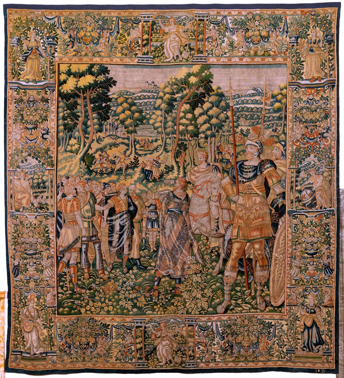 Flamand kárpit. Sorozat Cyrus története. No II Astyages felismeri Cyrust (Ciro reconocido por Astiages). Anonymous, Michiel Coxcie alapján. Atelier Antwerpen. Selyem és gyapjú. 1590 körül. alkotó: Flemish School