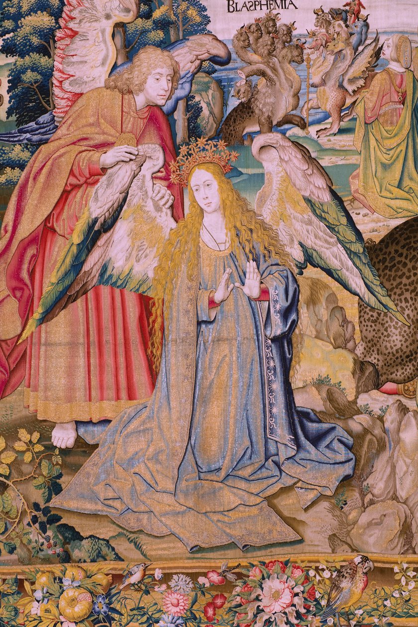 Flamand kárpit. Az Apokalipszis sorozat: Szent Mihály legyőzi a sárkányt. Atelier Willem Dermoyen, Brüsszel. Körülbelül 1553-1555. Részlet. alkotó: Flemish School