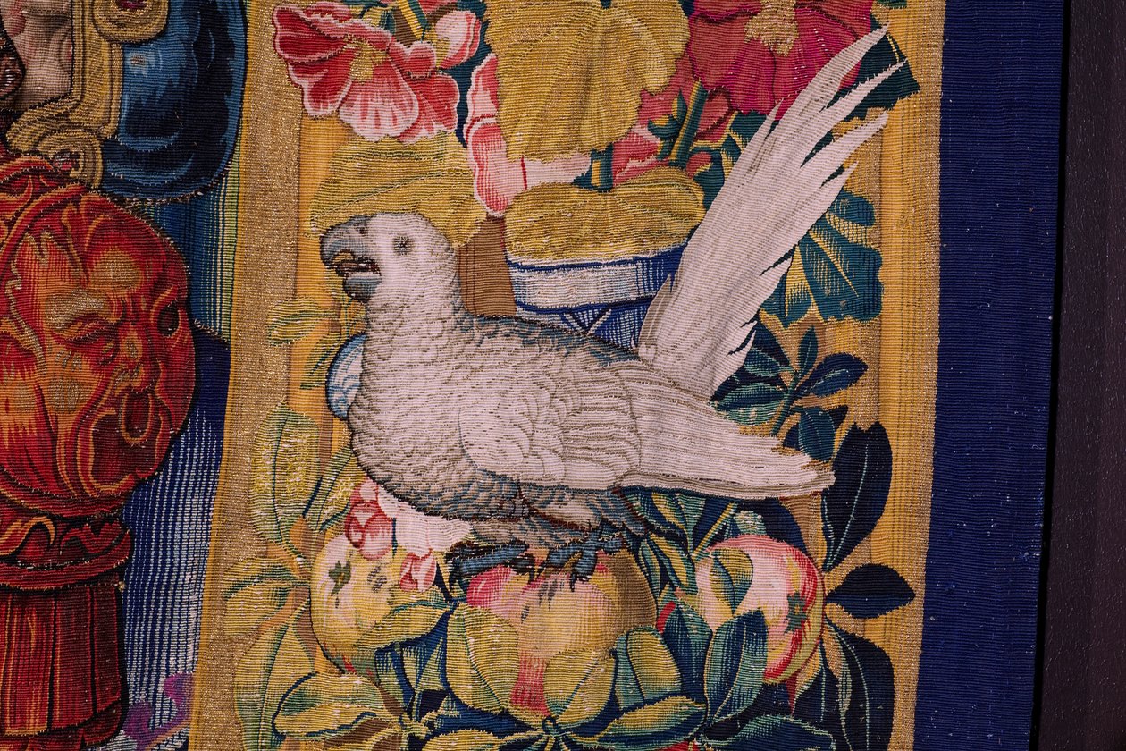 Flamand kárpit. Az Apokalipszis sorozat: Szent Mihály legyőzi a sárkányt. Atelier Willem Dermoyen, Brüsszel. Körülbelül 1553-1555. Részlet. alkotó: Flemish School