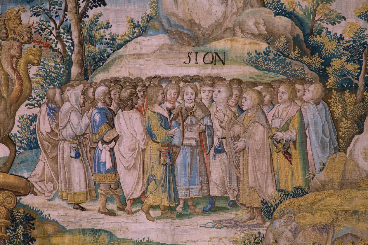 Flamand kárpit. Az Apokalipszis sorozat: Szent Mihály legyőzi a sárkányt. Atelier Willem Dermoyen, Brüsszel. Körülbelül 1553-1555. Részlet. alkotó: Flemish School