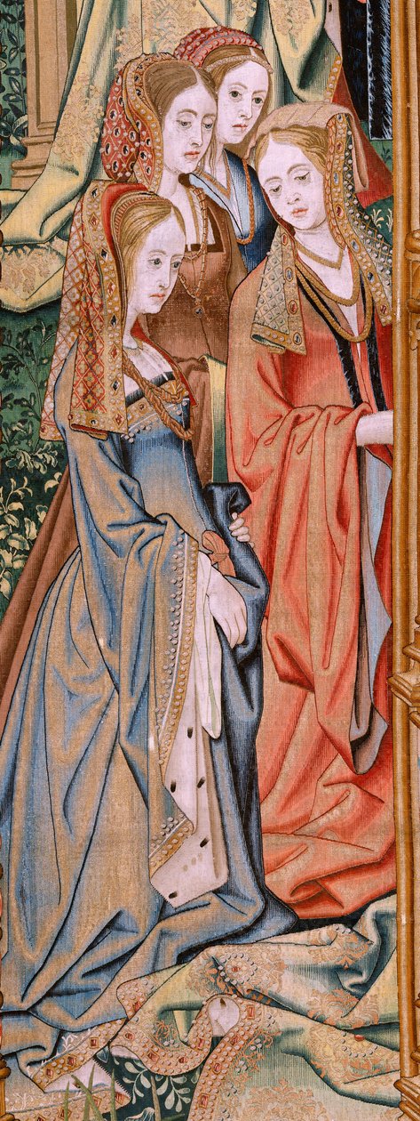 Flamand kárpit. Dávid és Betsabé története sorozat. Dávid és Batsabé házassága (Casamiento de David y Betsabé). A sorozat második panelje. Névtelen modell. Ismeretlen gyártás, Brüsszel. 1505. Szövet Arany, selyem és gyapjú. alkotó: Flemish School