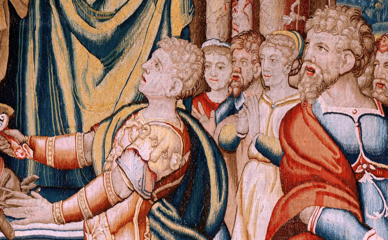 Flamand kárpit. Sorozat Hannibal története. Hannibál esküje (Juramento de Aníbal). A sorozat első gobelinje. Rajzfilmek névtelen mestere Hollandiában. Brüsszel gyártása, műhelye. Kb. 1570. Szövet Gyapjú és selyem, 6,5/7 lánc per cm. 34-es méret alkotó: Flemish School