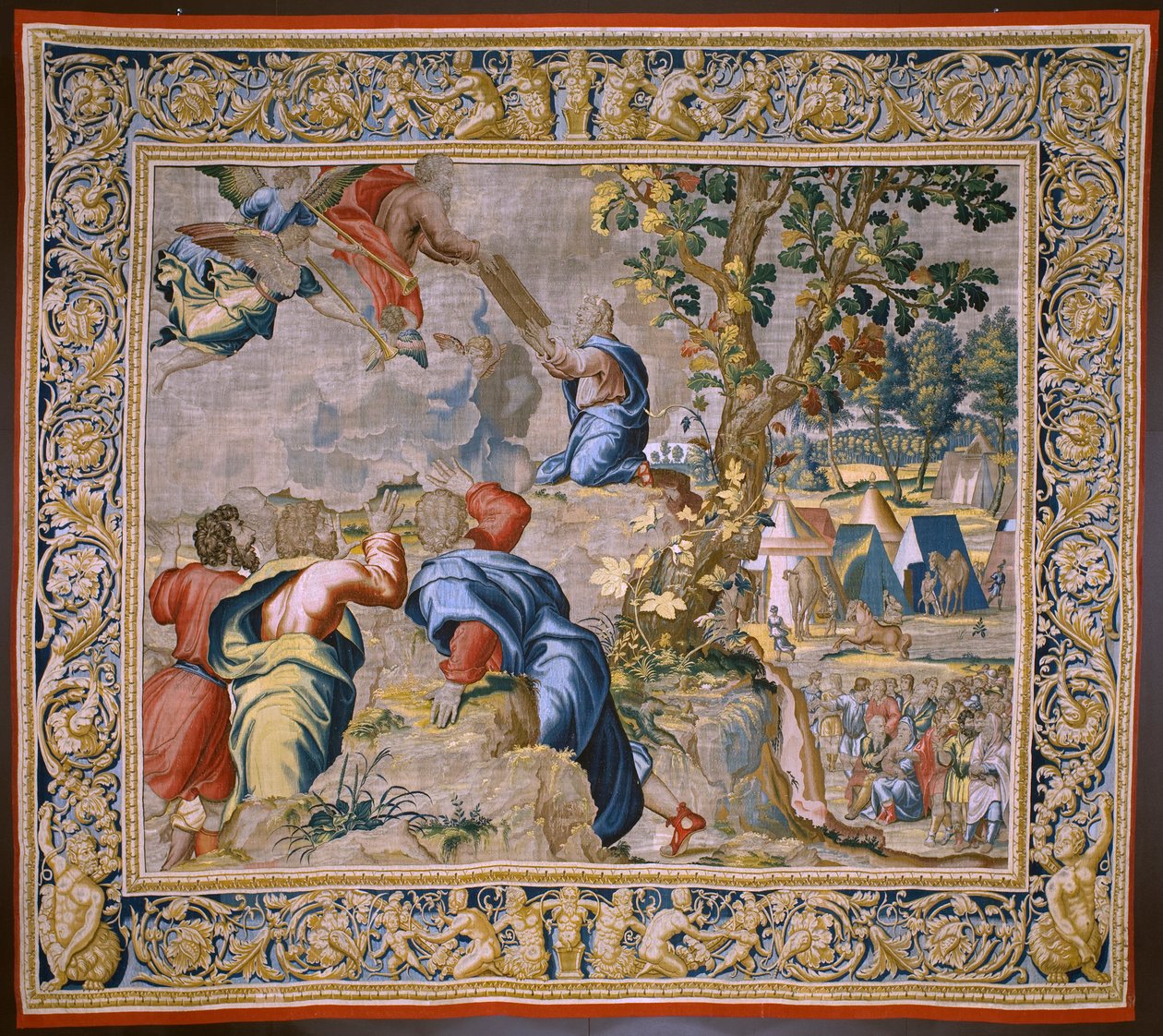Flamand kárpit. Mózes története sorozat. Mózes a Sínai-hegyen. Atelier Joost van Herzele. 1550 körül. alkotó: Flemish School
