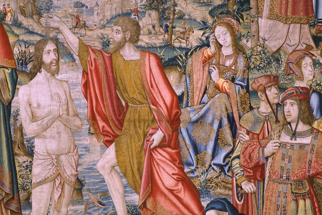 Flamand kárpit. Sorozat Keresztelő Szent János története: Krisztus megkeresztelkedése (Het doopsel van Christus). Brüsszeli műterem. 1515-1520. alkotó: Flemish School
