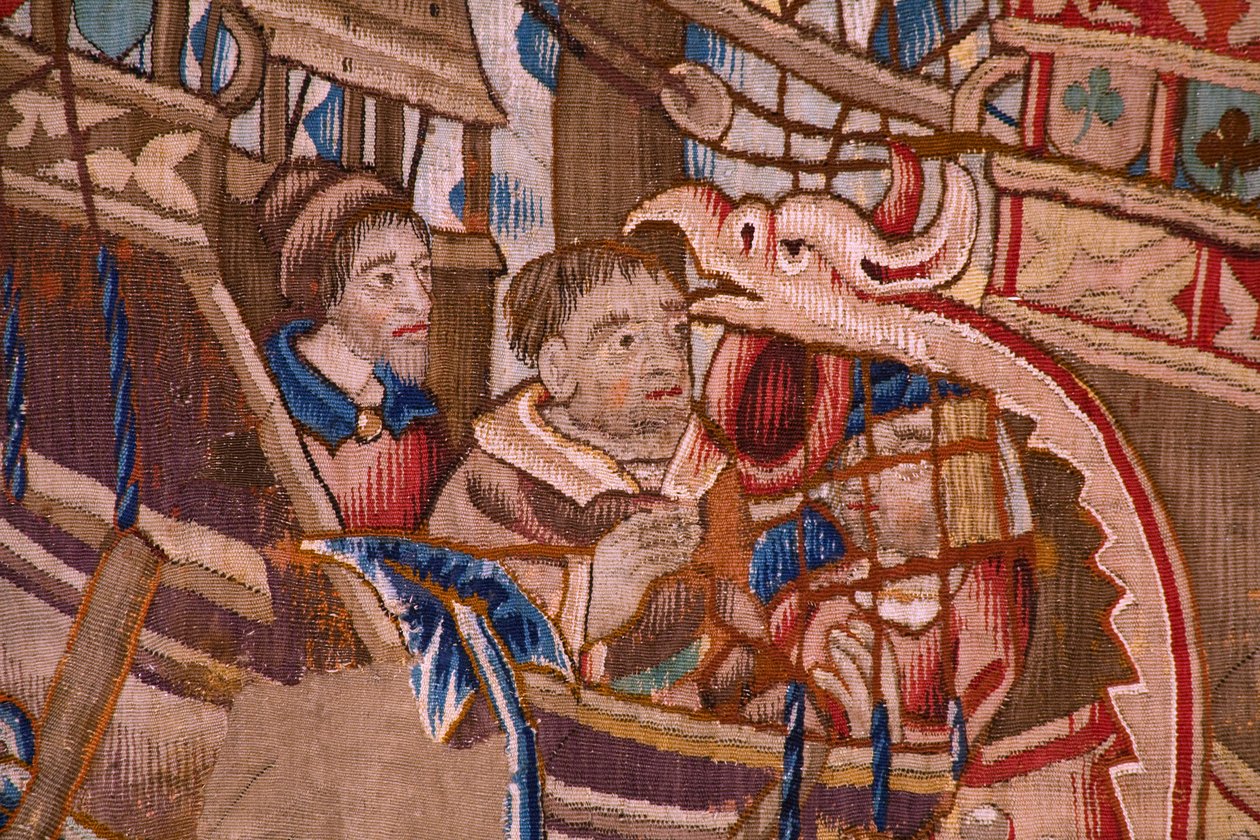 Flamand kárpit. Sorozat A portugálok Indiában: Az érkezés Calicutba (A kalicuti Aankomsttól, Llegado de Vasco de Gamától Lisszabonig). 1510 körül. Caixa Geral de Depósitos Gyűjtemény, Lisszabon. Részlet. alkotó: Flemish School