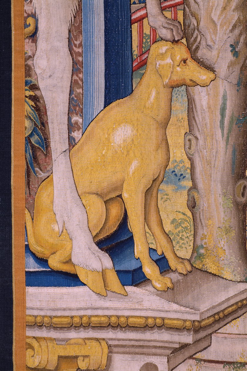 Flamand kárpit. Vertumnus és Pomona sorozat: A Vertumnus gazdálkodóvá alakult át (Vertumnus mint farmer, Vertumno transformado és agricultor). Willem de Pannemaker stúdió. kb 1545-1550. Részlet. alkotó: Flemish School