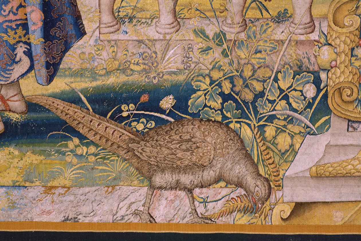 Flamand kárpit. Vertumnus és Pomona sorozat: A Vertumnus gazdálkodóvá alakult át (Vertumnus mint farmer, Vertumno transformado és agricultor). Willem de Pannemaker stúdió. kb 1545-1550. Részlet. alkotó: Flemish School