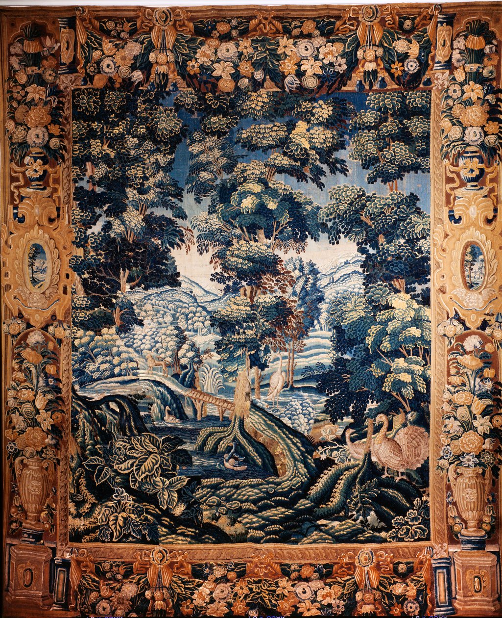 Flamand kárpit. Úgynevezett zöldellő. Oudenaarde gyártása. Magángyűjtemény. 17. század (?). alkotó: Flemish School