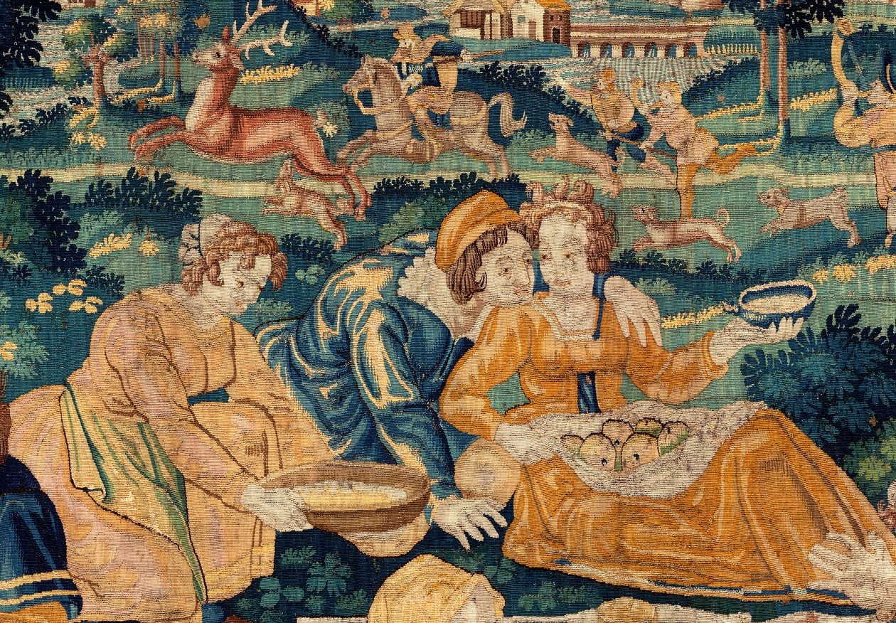 Flamand kárpit. A vidéki étkezés. Oudenaarde műterme. 331x465 cm. Iinv (83073)-8 / 00008. 17. század. alkotó: Flemish School