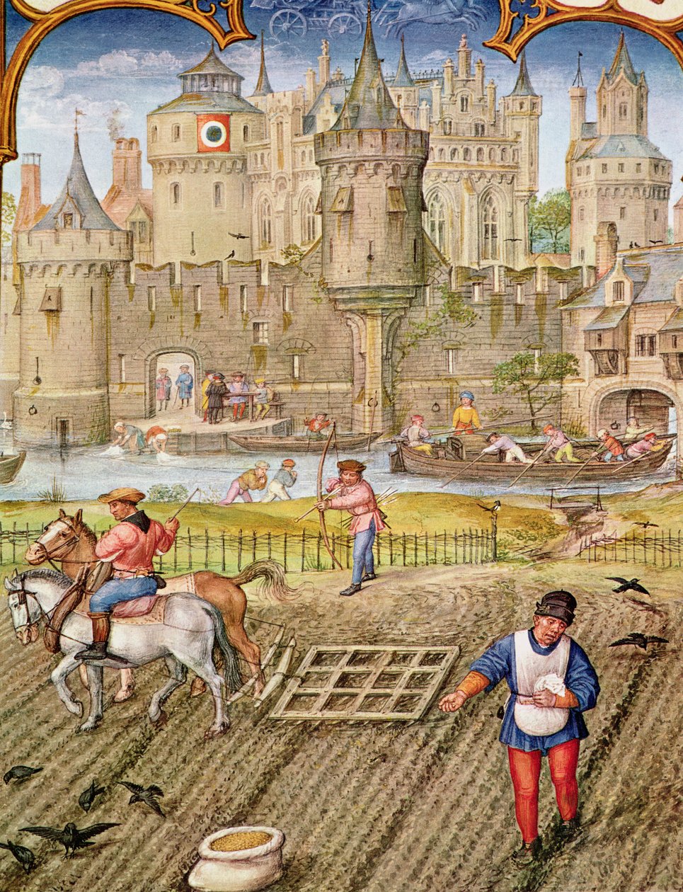 Fol.10v Október hónap: Vetés, a Breviarium Grimaniból, 1515 körül alkotó: Flemish School