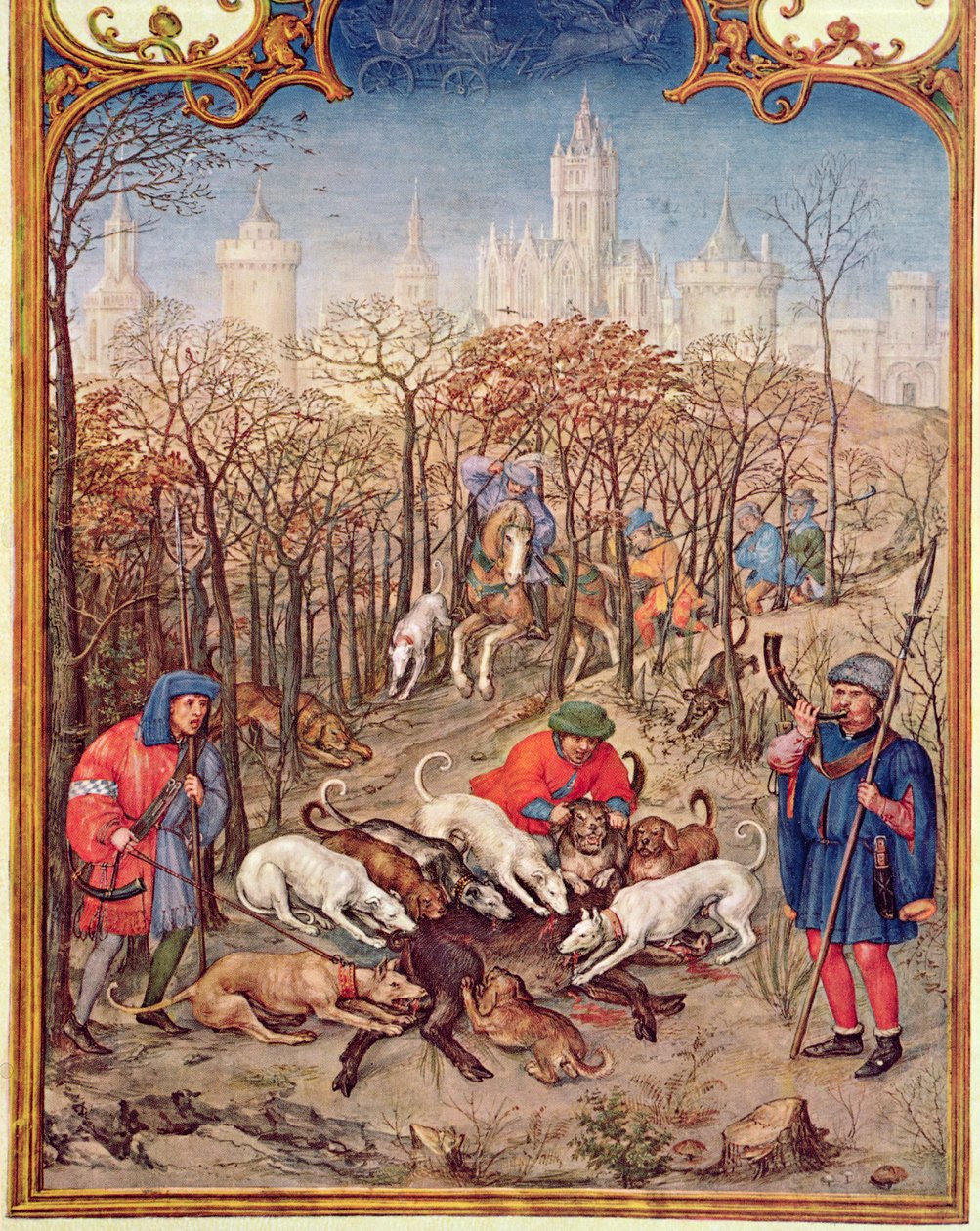 Fol.12v December hónap: Vaddisznóvadászat, a Breviarium Grimani-ból, 1515 körül alkotó: Flemish School