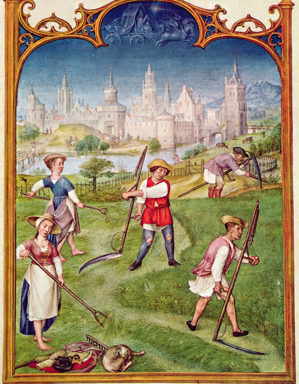 Fol 6v Június hónapja: Szénakészítés, a Breviarium Grimani-ból, 1515 körül alkotó: Flemish School