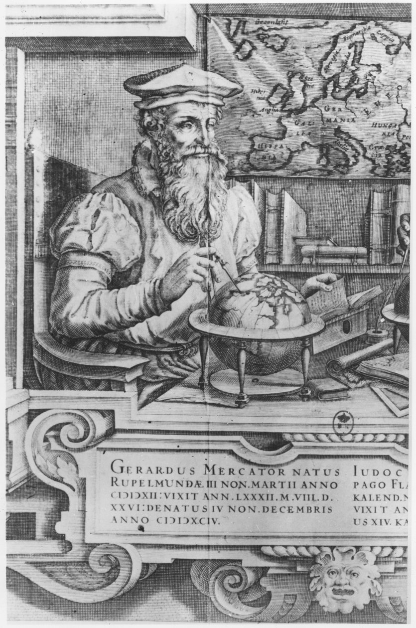 Gerard Mercator (1512-94) a Mercator és Hondius atlaszsorozatba való felvétel céljából. alkotó: Flemish School