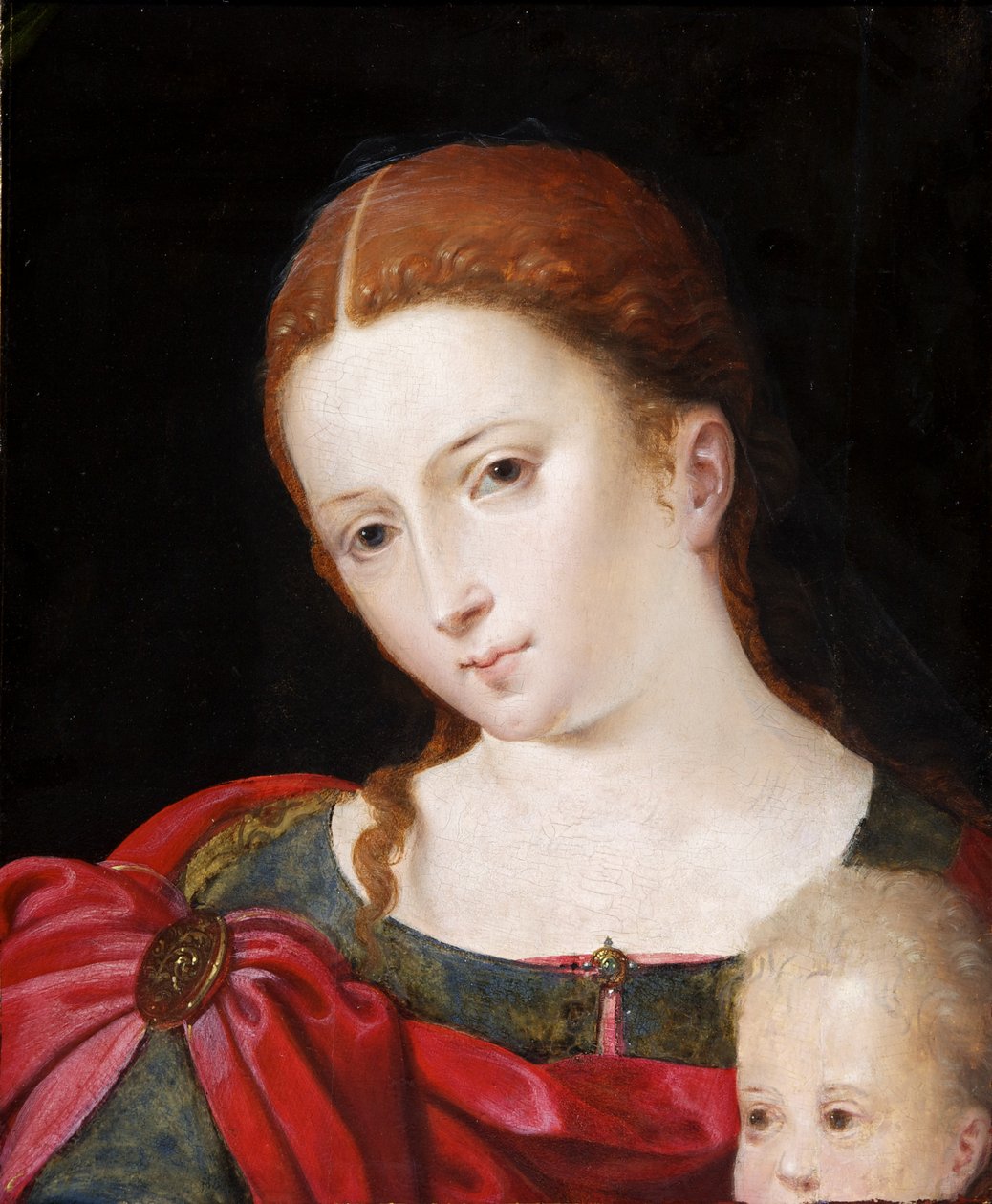 Egy lány feje és válla piros köpenyben, kék ruhán, 1550 körül (olaj, tölgy) alkotó: Flemish School