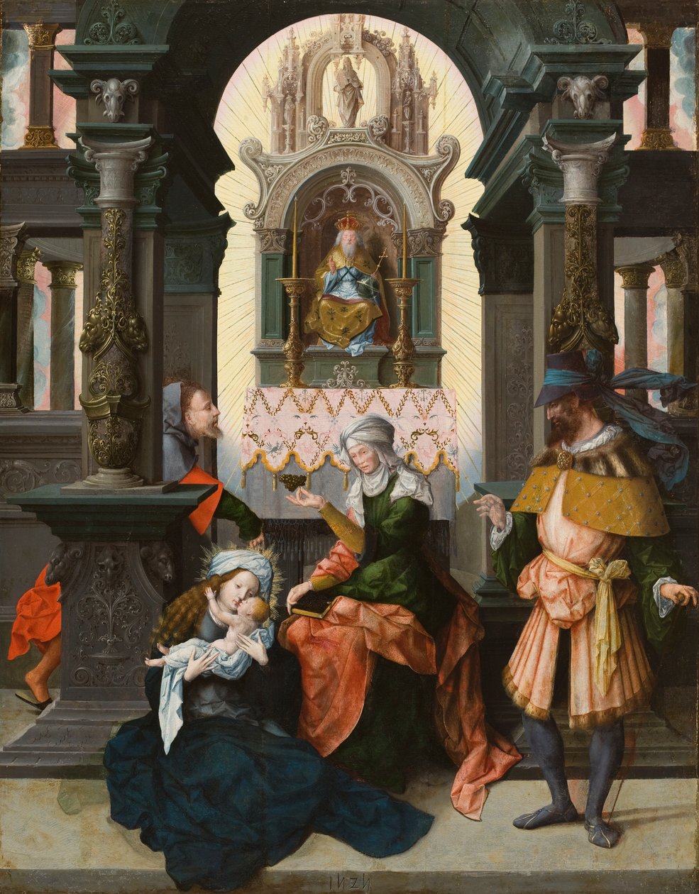 Szent Család Szent Annával és Szent Joachimmal, 1525 (olaj, tölgyfa tábla) alkotó: Flemish School