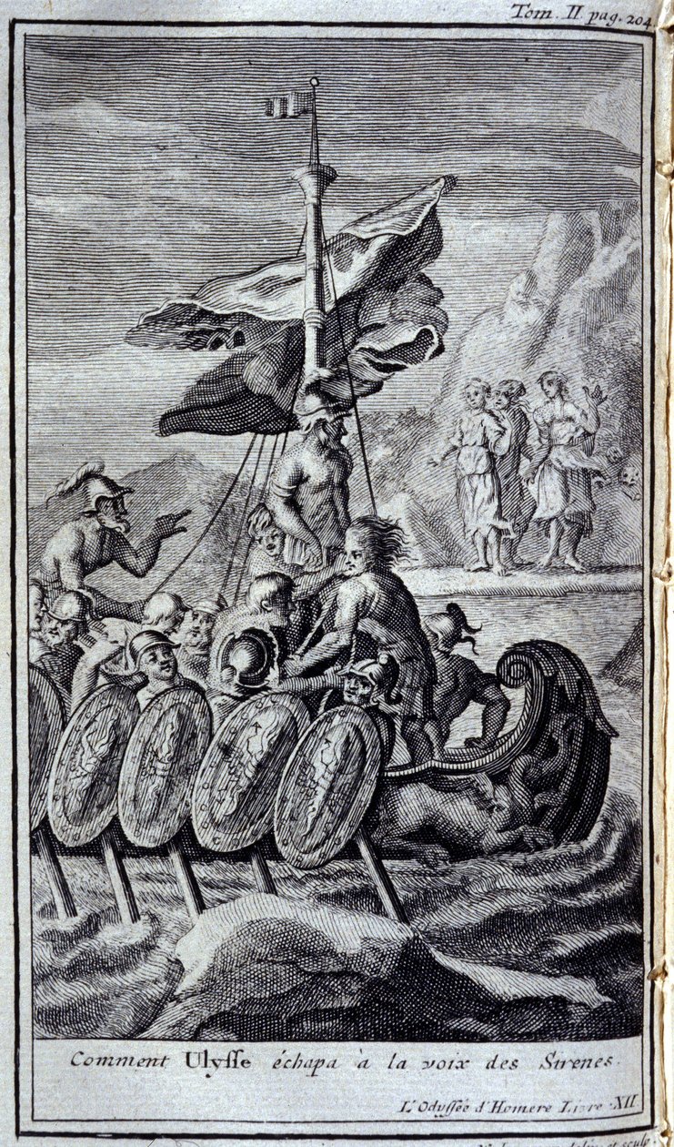 Hogyan menekült meg Ulysses a sziréna hangja elől. Illusztráció a Homérosz Odüsszeia XII. könyvéhez, az Odüsszeiában, 1731-ben Amszterdamban, Collection privee Milan. alkotó: Flemish School