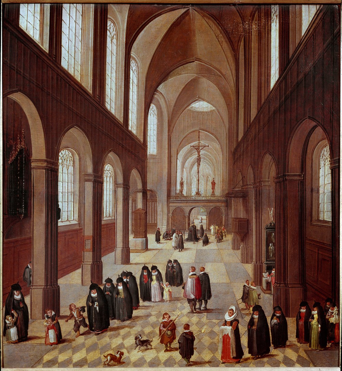 A templom belső képe A 17. századi flamand iskola festménye Madrid, Musee Lazaro Galdiano alkotó: Flemish School