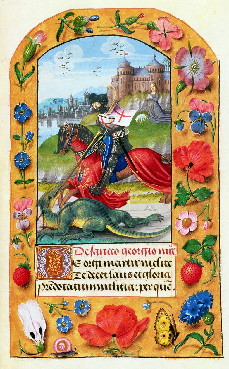 MS 1058-1975 f.173r Szent György és a Sárkány, egy Órakönyvből, valószínűleg Brugge, 1500-05 körül alkotó: Flemish School