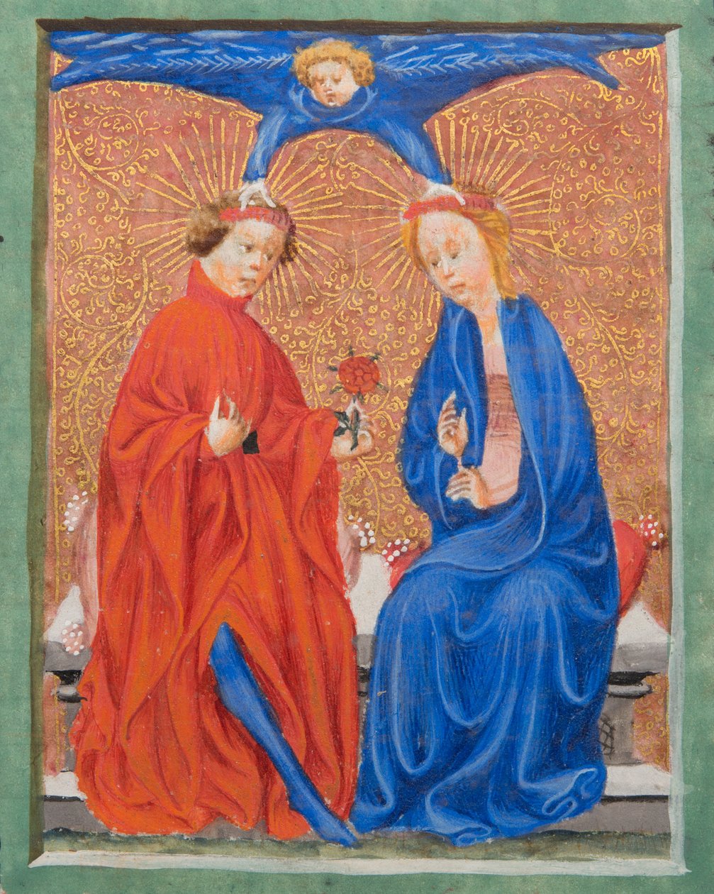 MS Gen1111 f.210 Szent Cecilia és Szent Valerianus, illusztráció a Legenda Aurea-ból, Jacobus de Voragine, 1405-1010 körül alkotó: Flemish School