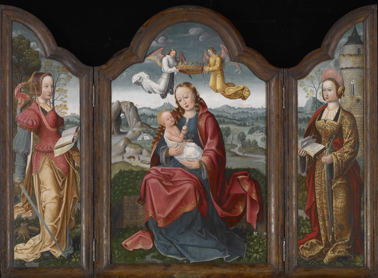 Madonna és gyermek, Szent Borbála és Szent Katalin, 1520 körül (olaj, tábla) alkotó: Flemish School
