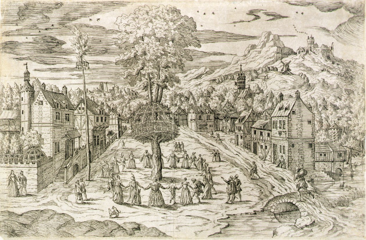 Május elsejei szertartás (rézkarc) alkotó: Flemish School