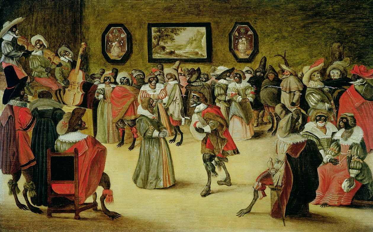 Majmok és macskák álarcosbálban, 1632 (lásd: 204408) alkotó: Flemish School