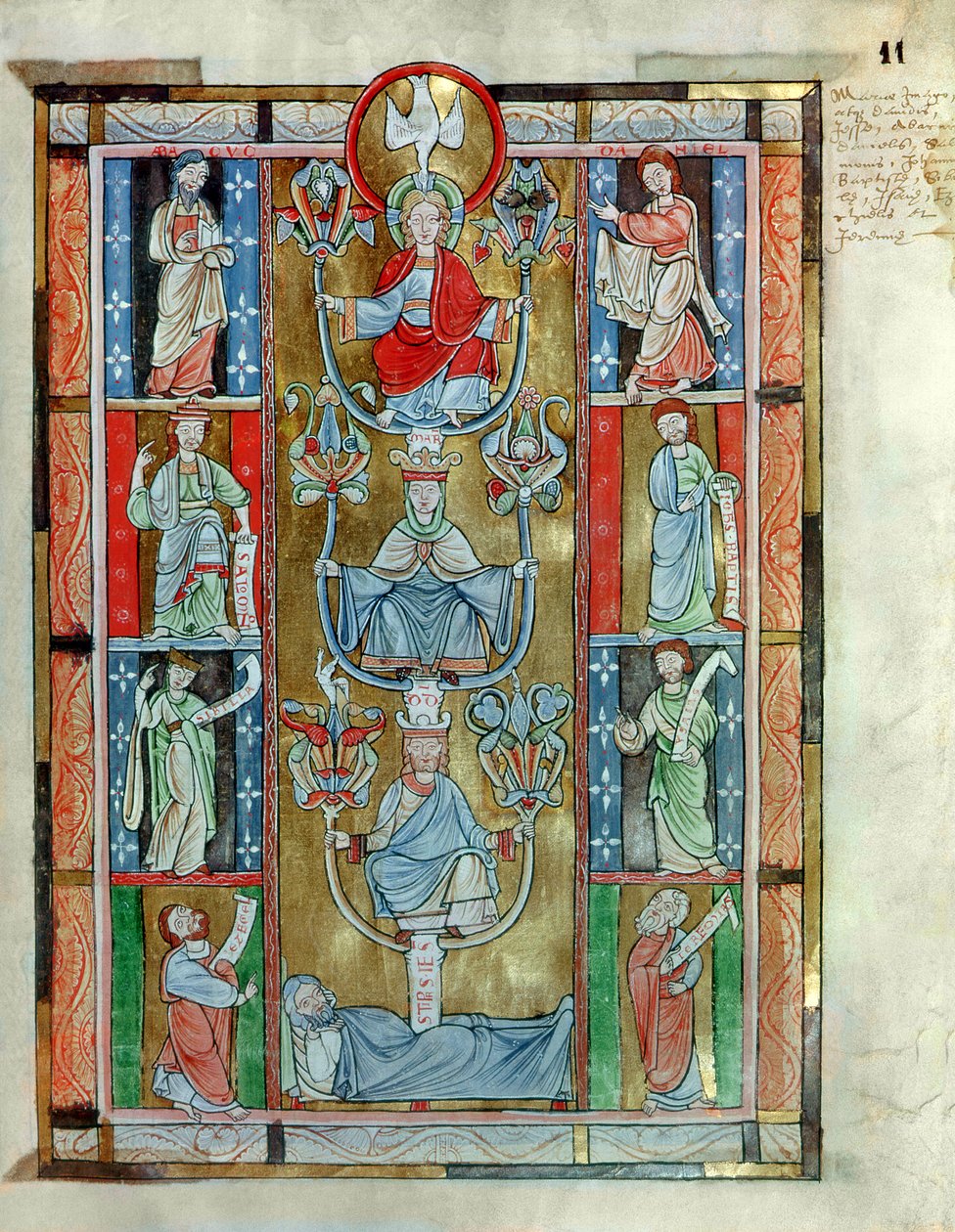 Ms 340 fol.11r The Tree of Jesse, a De Laudibus Sancte Crucisból, Rabanaus Maurus (780-856 körül) az Anchin apátságból alkotó: Flemish School