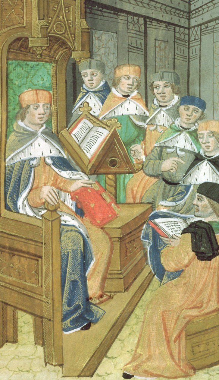 Ms Hunter 9 f.39r Előadás a teremben, a De Medina Fen I. II-ből, Avicenna (980-1037) alkotó: Flemish School