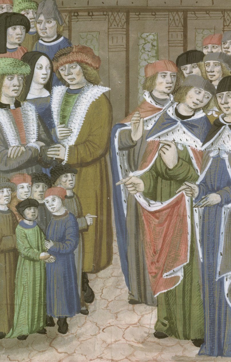 Ms Hunter 9 f.68v Orvosok csoportja, férfiak, nők és gyermekek, De Medina Fen I. II-ből, Avicenna (980-1037) alkotó: Flemish School
