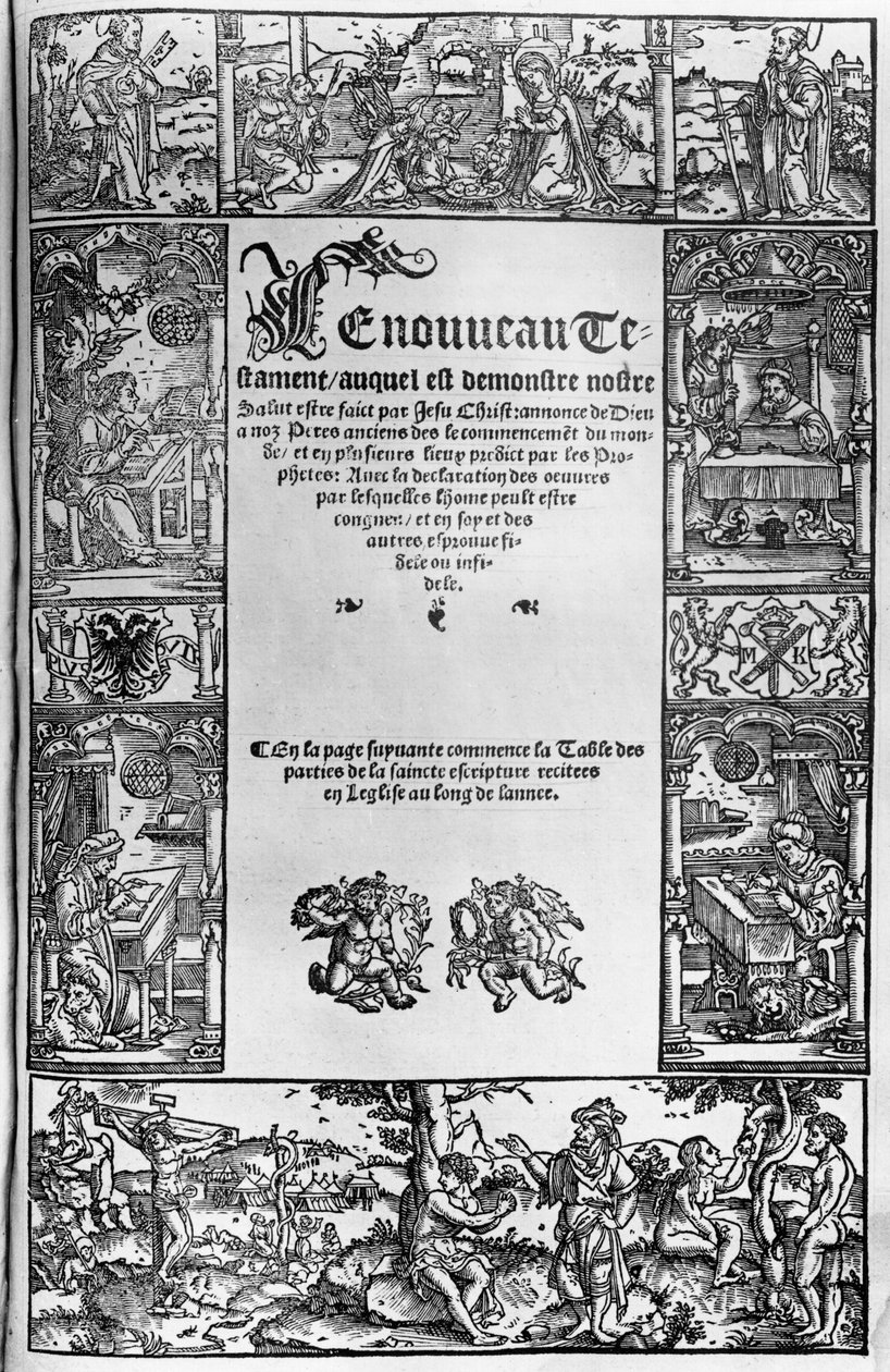 Jacques Lefevre dEtaples (1450?-1537) Antwerpenben 1531-ben megjelent francia fordításának újszövetségi címlapja alkotó: Flemish School
