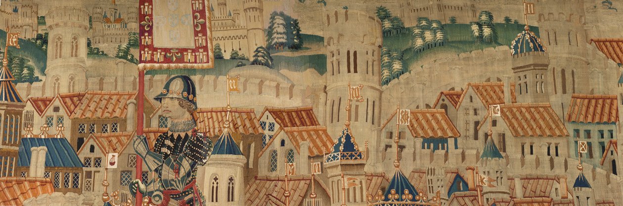 Plébániai gobelinmúzeum (Parish Museum of Pastrana Tapestries). Flamand kárpit. Tanger meghódítása (Tanger bevétele, De inname van Tanger). Sorozat I. Alfonz portugál király hódításai. Tournai. Gyapjú és selyem alkotó: Flemish School