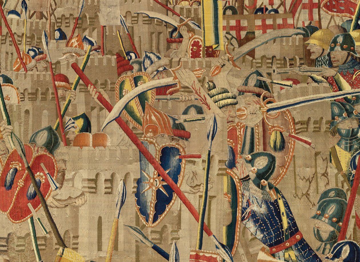 Plébániai gobelinmúzeum (Parish Museum of Pastrana Tapestries). Flamand kárpit. Take of Asilah (Take of Asilah, Assault on Asilah, De inname van Arzila). I. Alfonz portugál király hódításai sorozat. Tournai. alkotó: Flemish School