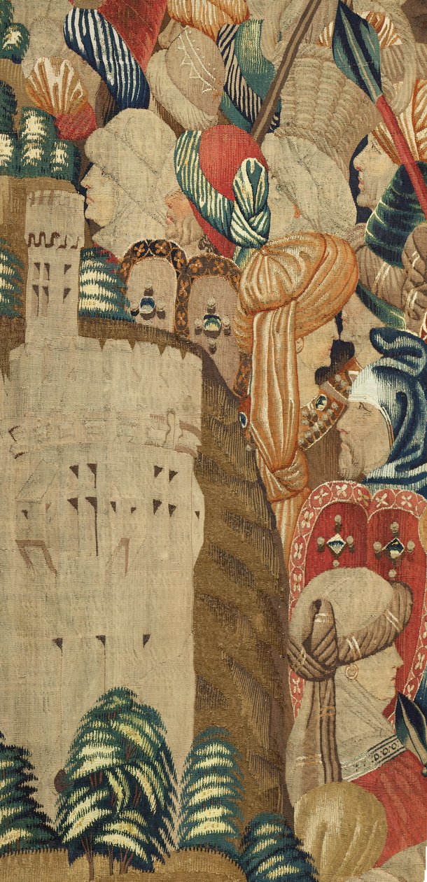 Plébániai gobelinmúzeum (Parish Museum of Pastrana Tapestries). Flamand kárpit. Tanger meghódítása (Tanger bevétele, De inname van Tanger). I. Alfonz portugál király hódításai sorozat. Tournai. Gyapjú és selyem alkotó: Flemish School
