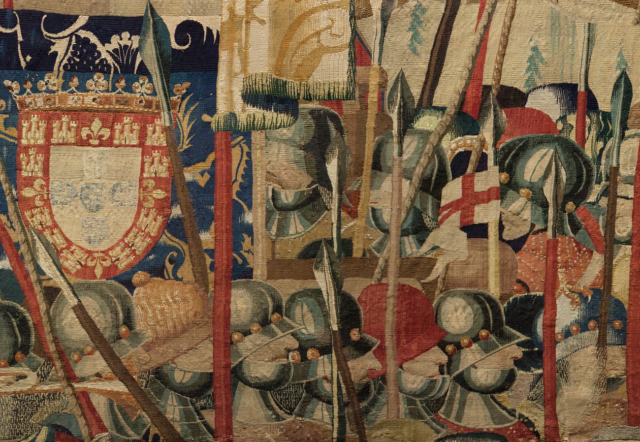 Plébániai gobelinmúzeum (Pastrana Parish Museum of Tapestries). Flamand kárpit. Leszállás Arzilában (Leszállás Arzilában, Desembarcóban és Arzilában). I. Alfonz portugál király hódításai sorozat (V. Alfonz portugál király hódításai). Verseny. Gyapjú alkotó: Flemish School