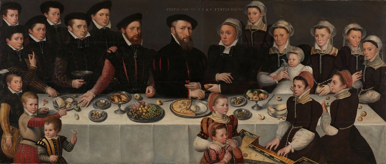 Pierre de Moucheron, felesége Isabeau de Gerbie és tizennyolc gyermekük, 1563 alkotó: Flemish School