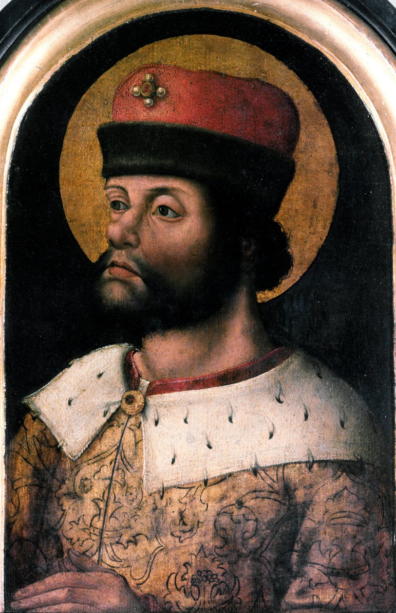 Nagy Károly portréja (I. Károly Nagy Károlynak nevezte 742-814) A flamand iskola névtelen festménye. 16. századi London, Antiquaries Society alkotó: Flemish School