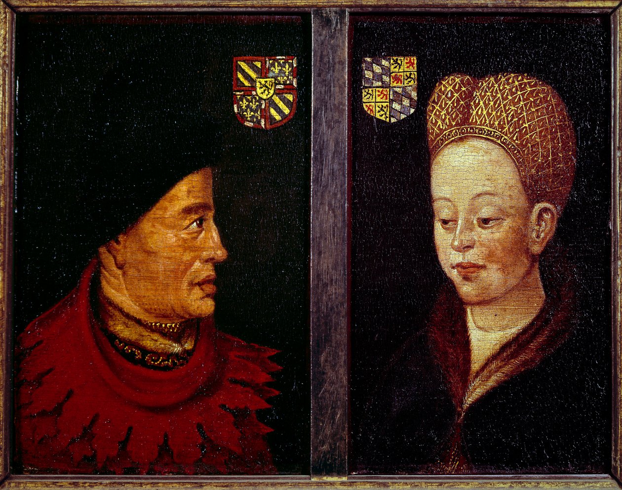 János félelem nélküli portréja, Burgundia hercege (1371-1419) és Marguerite de Baviere, Burgundia hercegnéje (1363-1423) A flamand iskola fafestménye. 15. századi Gent, Szépművészeti Múzeum alkotó: Flemish School