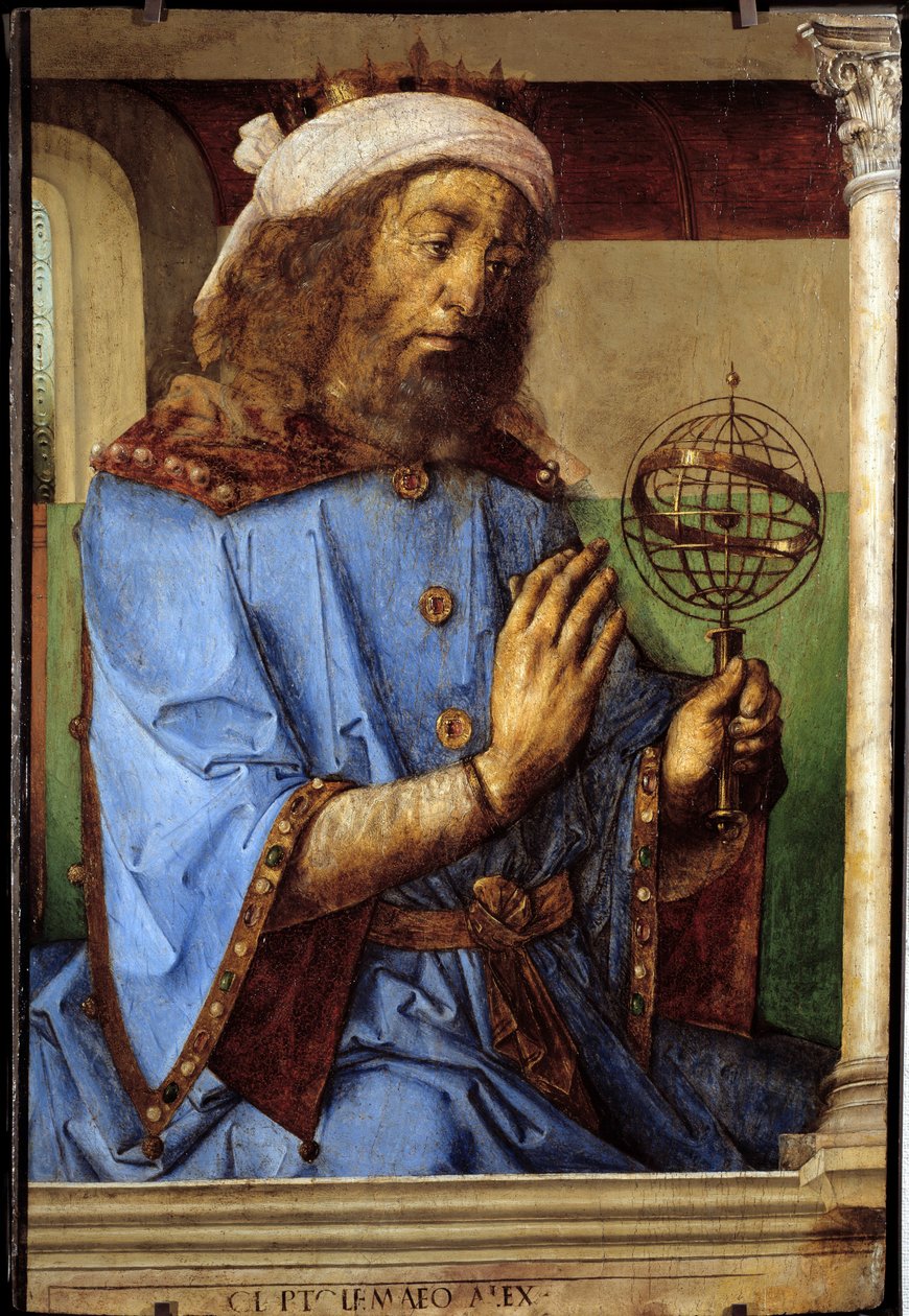 Ptolemeus (Claudius Ptolemaeus, kb. 90-168), görög csillagász portréja. Pedro Berruguete (kb. 1450-1504 előtt) és Just Of Gent (1435-1480) festménye Ec. Nagyzolás alkotó: Flemish School