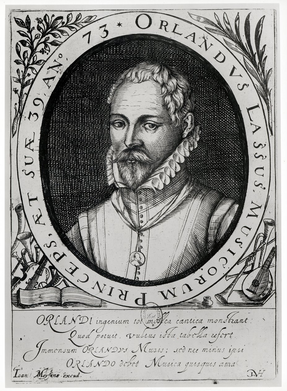 Roland de Lassus (1532-94) portréja (metszet) (bw fotó) alkotó: Flemish School