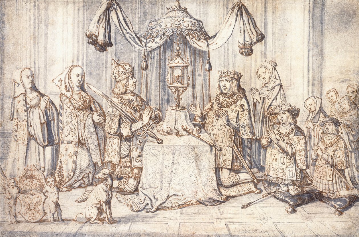 I. Maximilian császár, felesége, lánya, fia és mások portréi a dijoni Szent Kápolnában, 1600 körül alkotó: Flemish School
