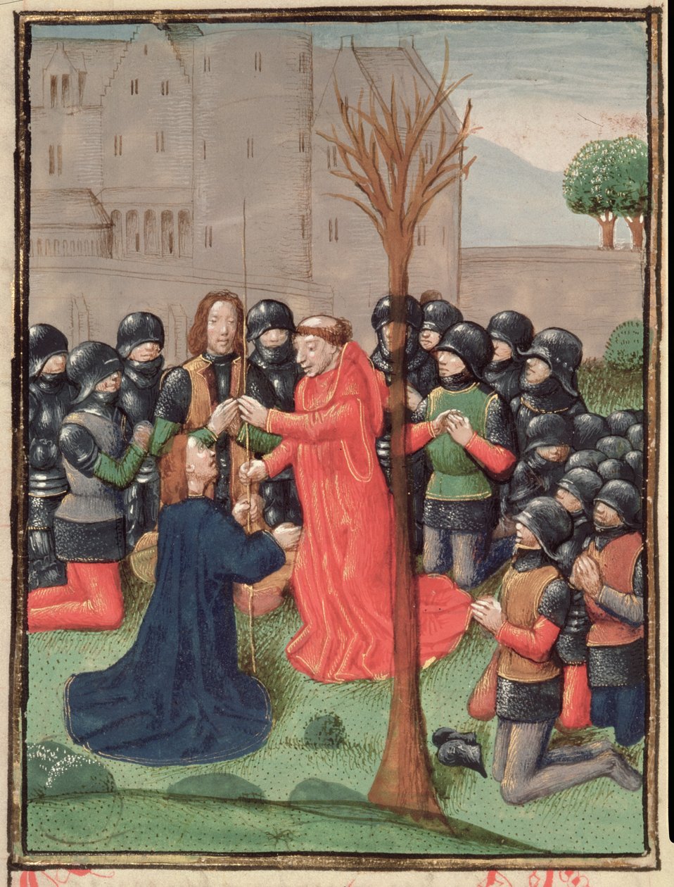 Roy 15 E I f.98v A lándzsa megtalálása, amellyel Krisztust átszúrták, Estoire d