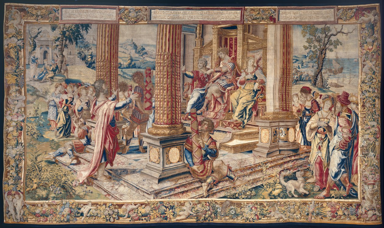 Szent Pál Porcius Festus, Heródes Agrippa király és nővére, Bereniké előtt, 1520 körül (gyapjú és selyem) alkotó: Flemish School