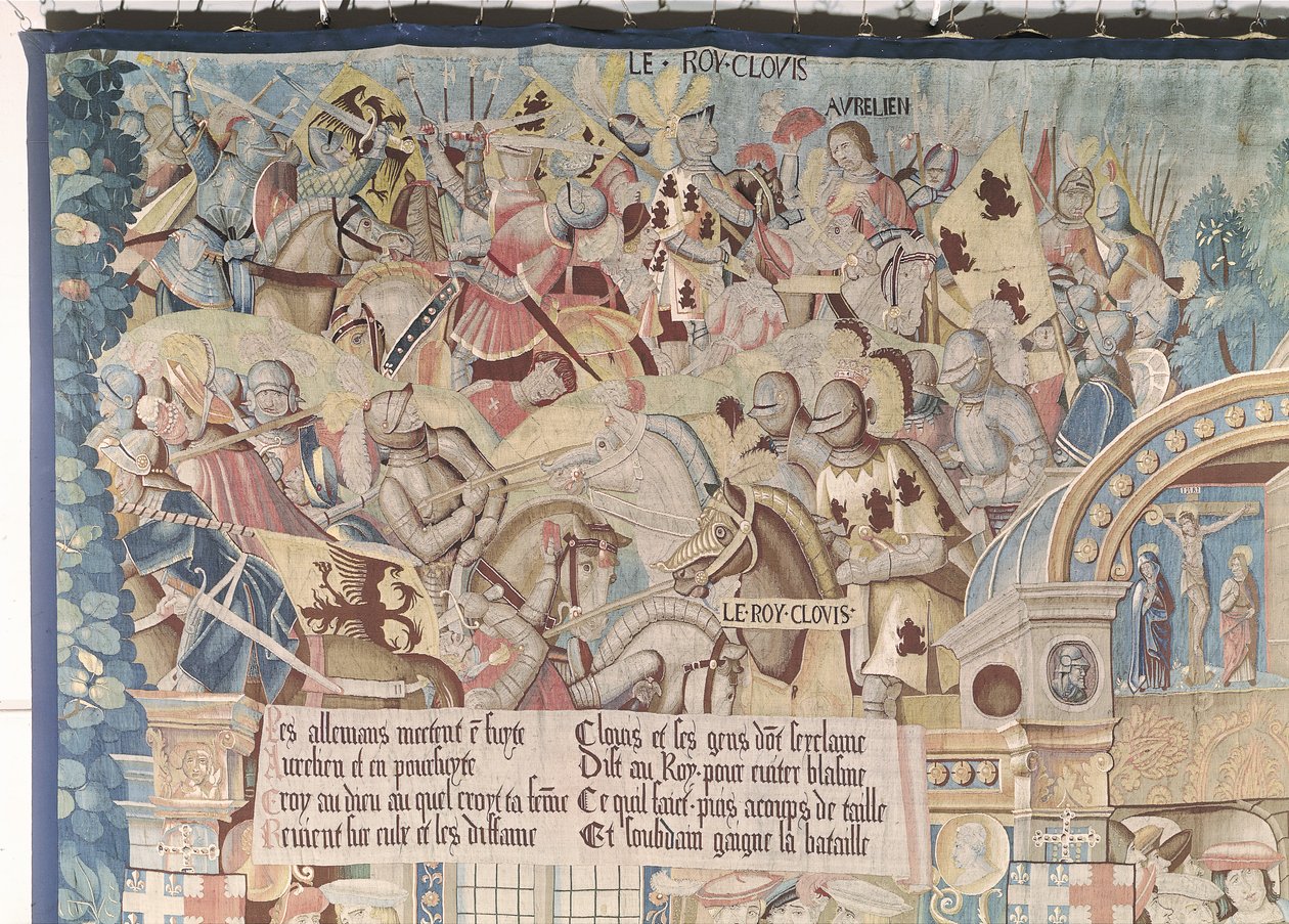 Jelenetek Szent Remegius (†553) életéből, I. Clovis (465-511) részlete az alamannok elleni tolbiaci csatában i.sz. 496-ban alkotó: Flemish School