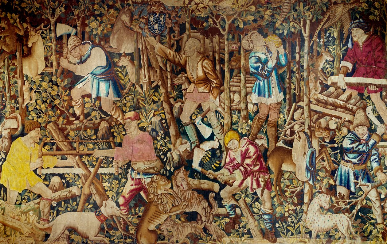 A betakarítás és a favágó jelenetei. A flamand iskola kárpitja. Tournai. 15. századi Párizs, díszítőművészet alkotó: Flemish School