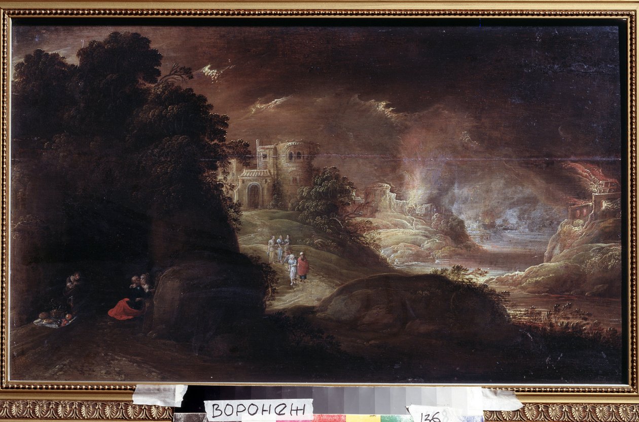 Sodoma és Gomorra (Sodom and Gomorrah). Névtelen festmény. Olajfestmény alkotó: Flemish School