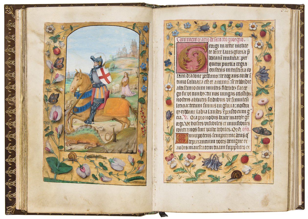 Szent György, illusztráció az Órakönyvből Sarum használata szerint, 1500 körül (vellum) alkotó: Flemish School