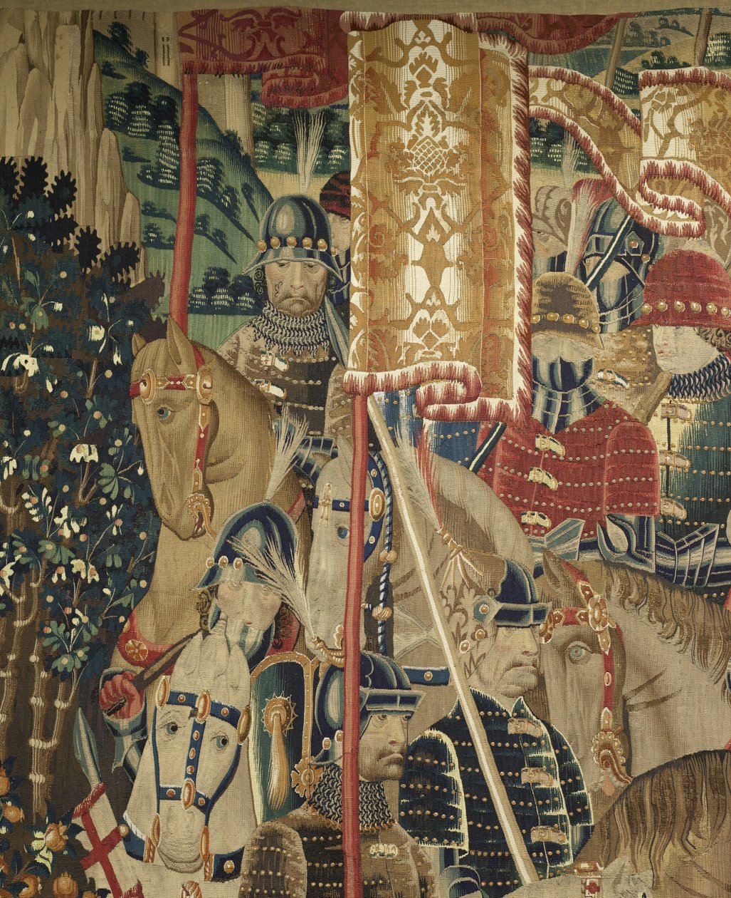 V. Alfonso portugál király hódításait bemutató gobelin (Conquistas de Alfonso V de Portugal), Tournai. Részlet. (Gyapjú és selyem) alkotó: Flemish School